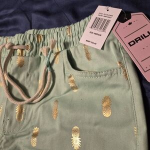 Drill Pineapple Print Mint Green Men's Shorts